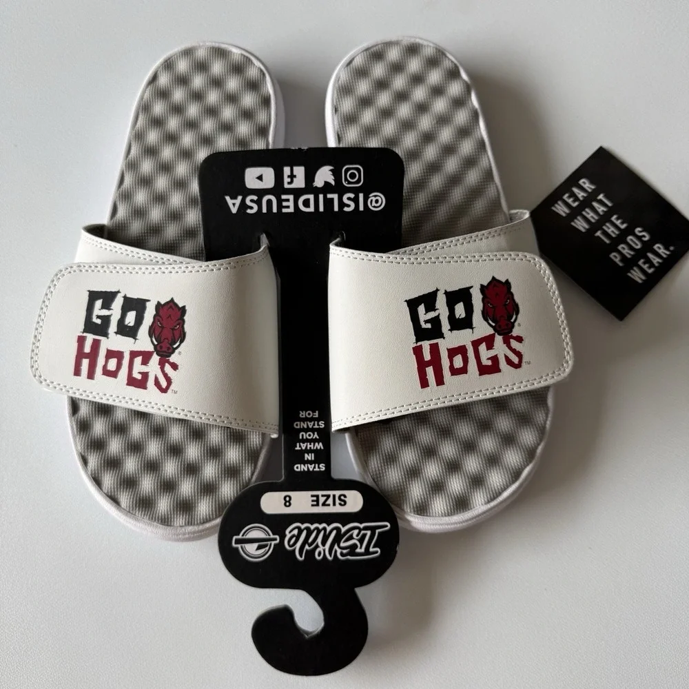 Arkansas Razorbacks Go Hogs iSlide‎ Slide Sandals Mens Size 8 NWT MSRP $44.99